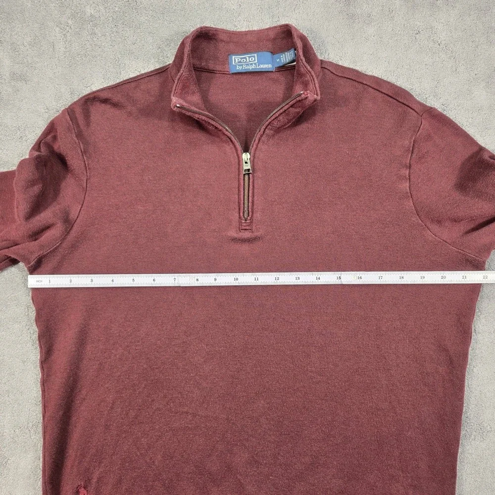 Polo Ralph Lauren Men's M Quarter Zip Pullover Sweater Burgundy Cotton Rayon